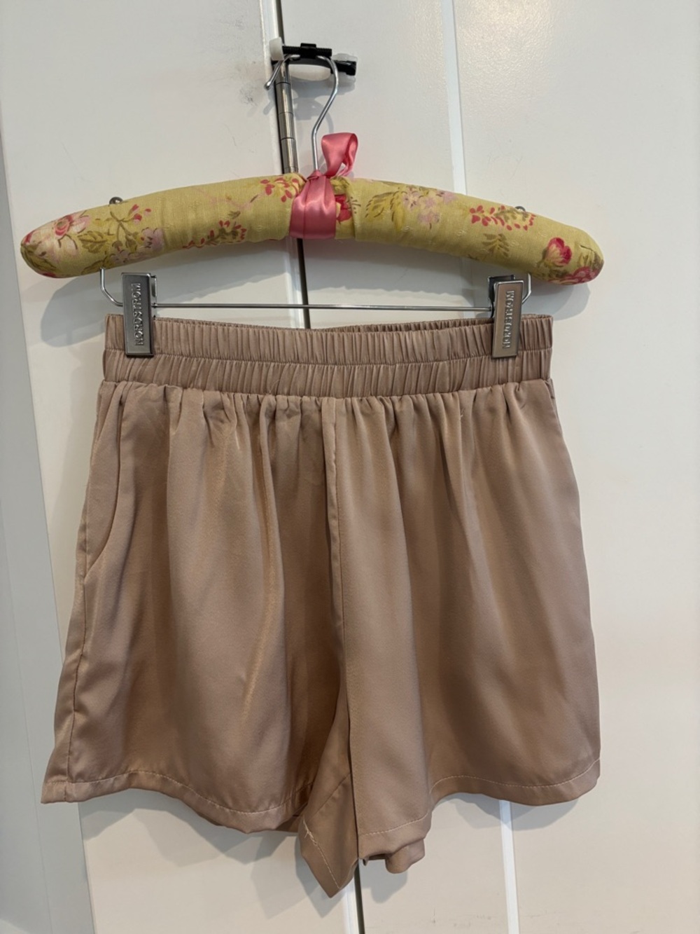 Women's Mimosa Tan Satin Shorts. Size S